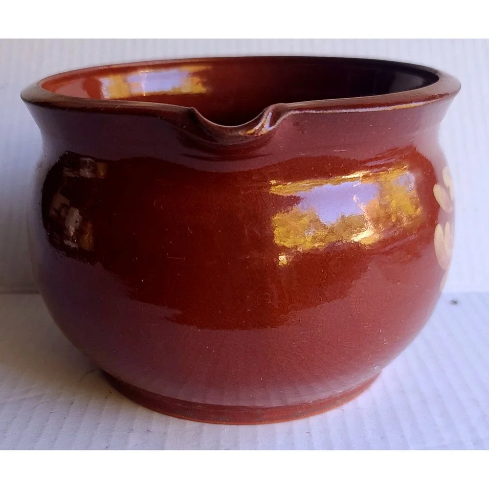 Handcrafted Red Clay Pottery Hand Painted Floral Pitcher with Handle Spout GCM